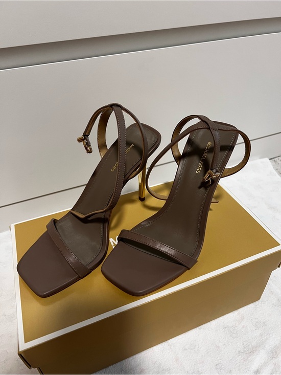 Michael Kors Shoes - Michael Kors Dark Brown Leather Strappy Square-Toe Heels Size 6